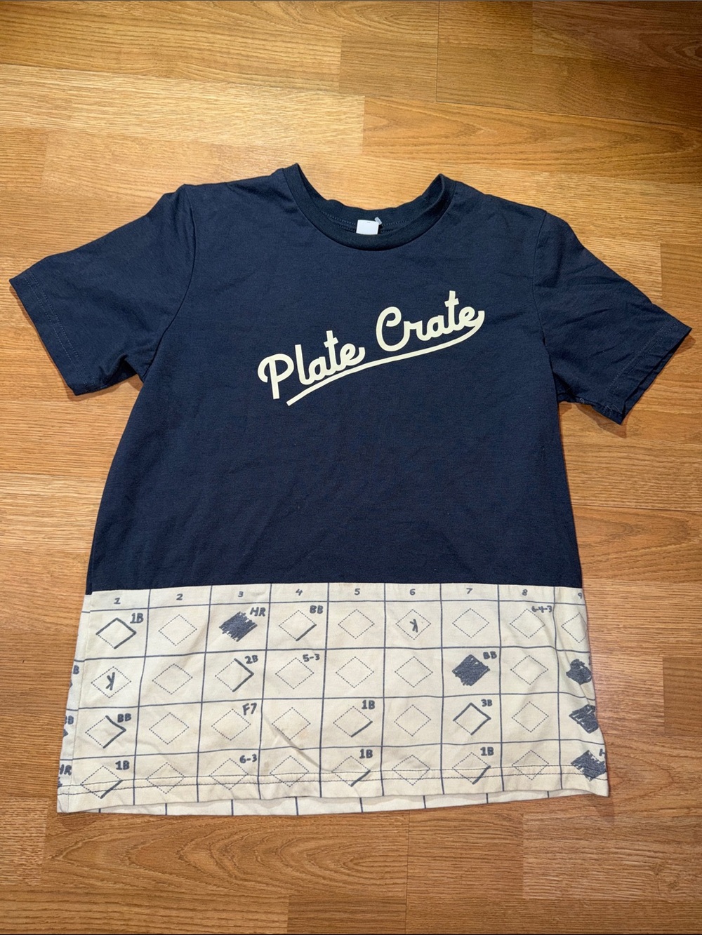 Navy Short Sleeve Kids Tee with Patterned Hem